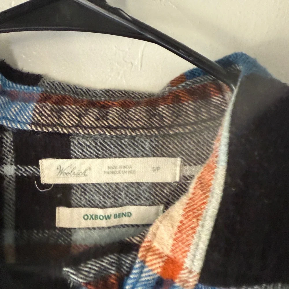 Woolrich Plaid Button Up Shirt Jacket Blue Orange Black Womens S P Outdoor Cabin - Picture 9 of 11